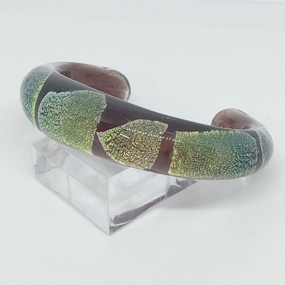 * vintage Dichroic Glass Snakeskin style pattern cuff bracelet